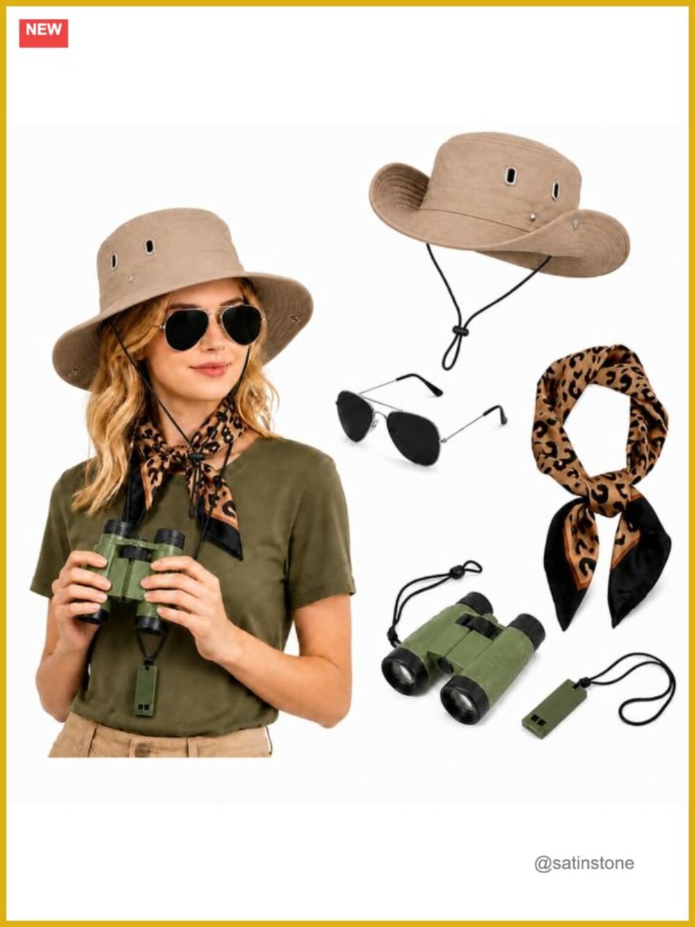 5 PC Safari Costume Accessories Set Zoo Keeper Explorer Adult Halloween